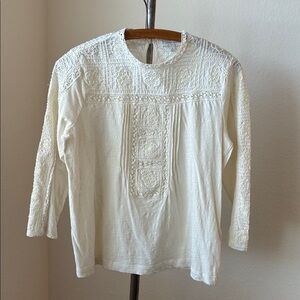 Lucky Brand sz M embroidered 3/4 sleeve shirt EUC feminine prairie cottage boho